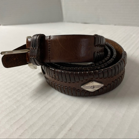 Bill Adler Studio Dar Brown  Leather Braided & Studded Belt - Picture 2 of 8
